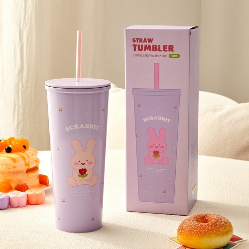 큐티뽀짝 스크래빗 스테인리스 빨대 텀블러 700ML 퍼플_KT4124001