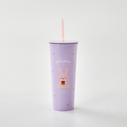 큐티뽀짝 스크래빗 스테인리스 빨대 텀블러 700ML 퍼플_KT4124001