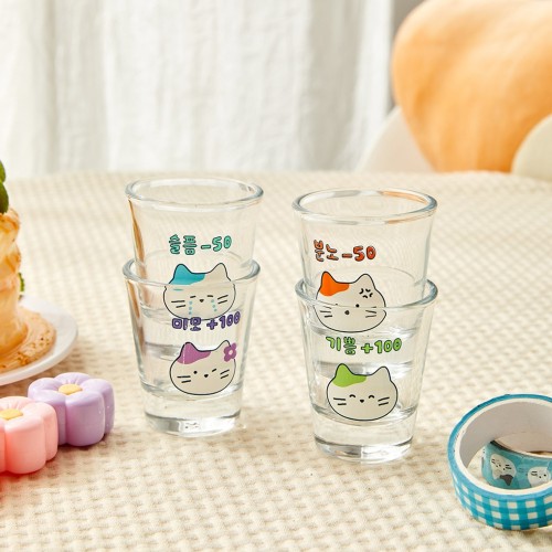 밀크캣 페이스 유리 소주잔 4P SET_KT2124001