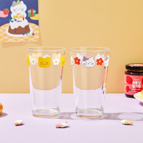 버터패밀리 유리컵 460ml 2P SET 버터군 밀크캣_KT2123001