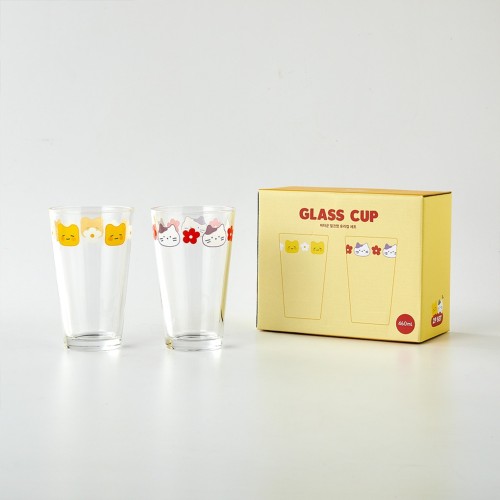 버터패밀리 유리컵 460ml 2P SET 버터군 밀크캣_KT2123001
