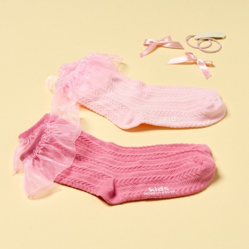 러블리 레이스 양말 2P SET 4-7Y 아이보리 딥핑크_CZ8125025
