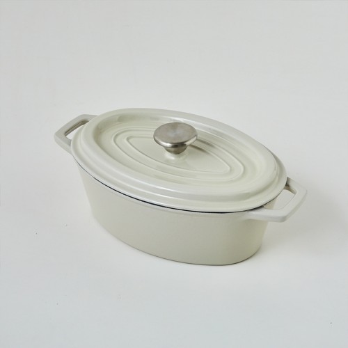 크림 오벌 무쇠 냄비 25.2*17.4*8.8cm_CK0123026