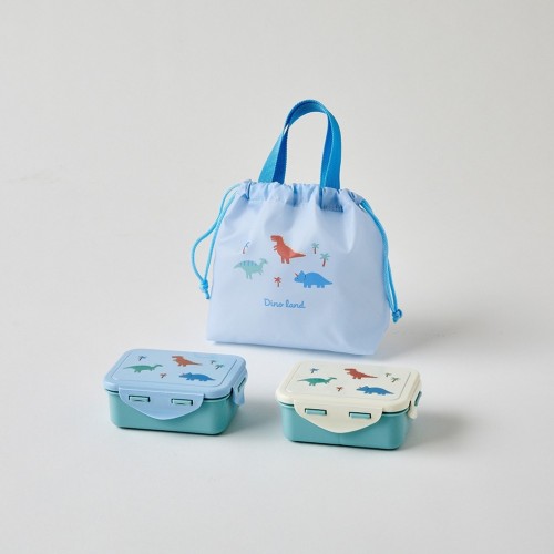 2단 분리형 플라스틱 어린이 도시락(레츠워크공룡/600ml)_폴리가방포함_KI0825004