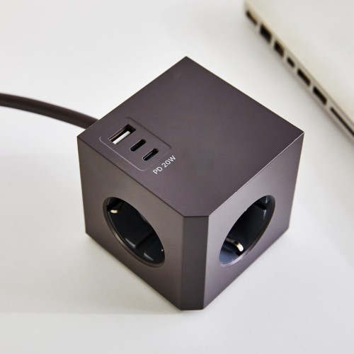 인테리어 컬러 큐브 멀티탭 3구+1USB+2C_아이언그레이_LT0324033