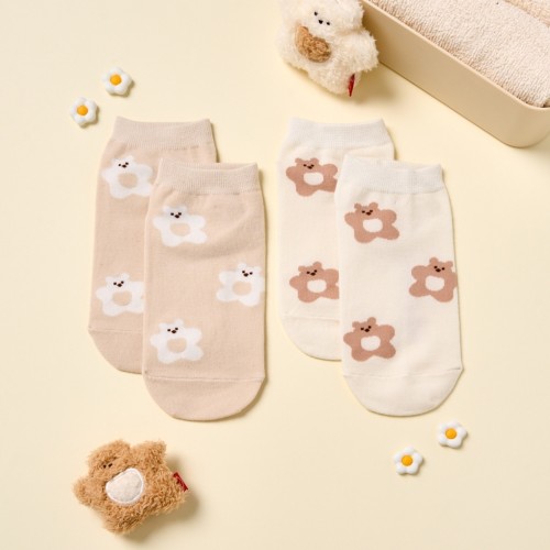 잔잔 버터곰 발목 양말 2P 아이보리 브라운_FA1725011