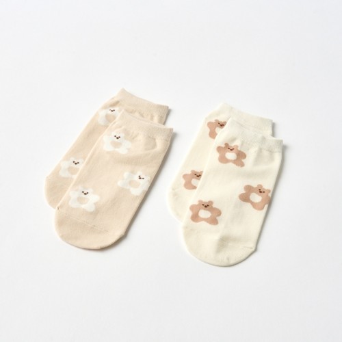 잔잔 버터곰 발목 양말 2P 아이보리 브라운_FA1725011