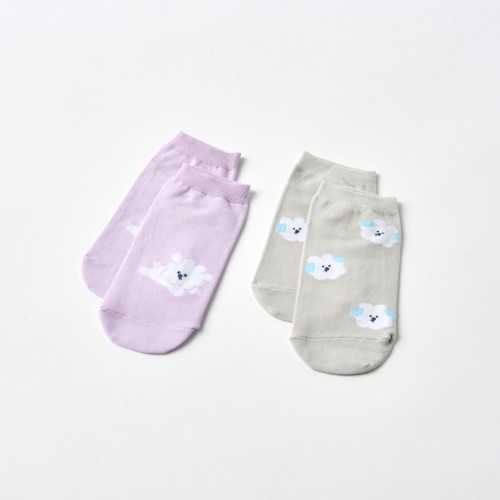 폴짝 멍솜이 발목 양말 2P 그레이 퍼플_FA1725009