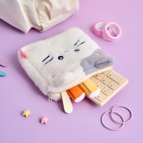 눈반짝 밀크캣 네모네모 파우치 화이트_FA2025026