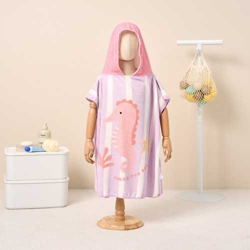 부드러운 뱀부 후드 비치 판초 60x120cm_LAVENDER_KB0125007